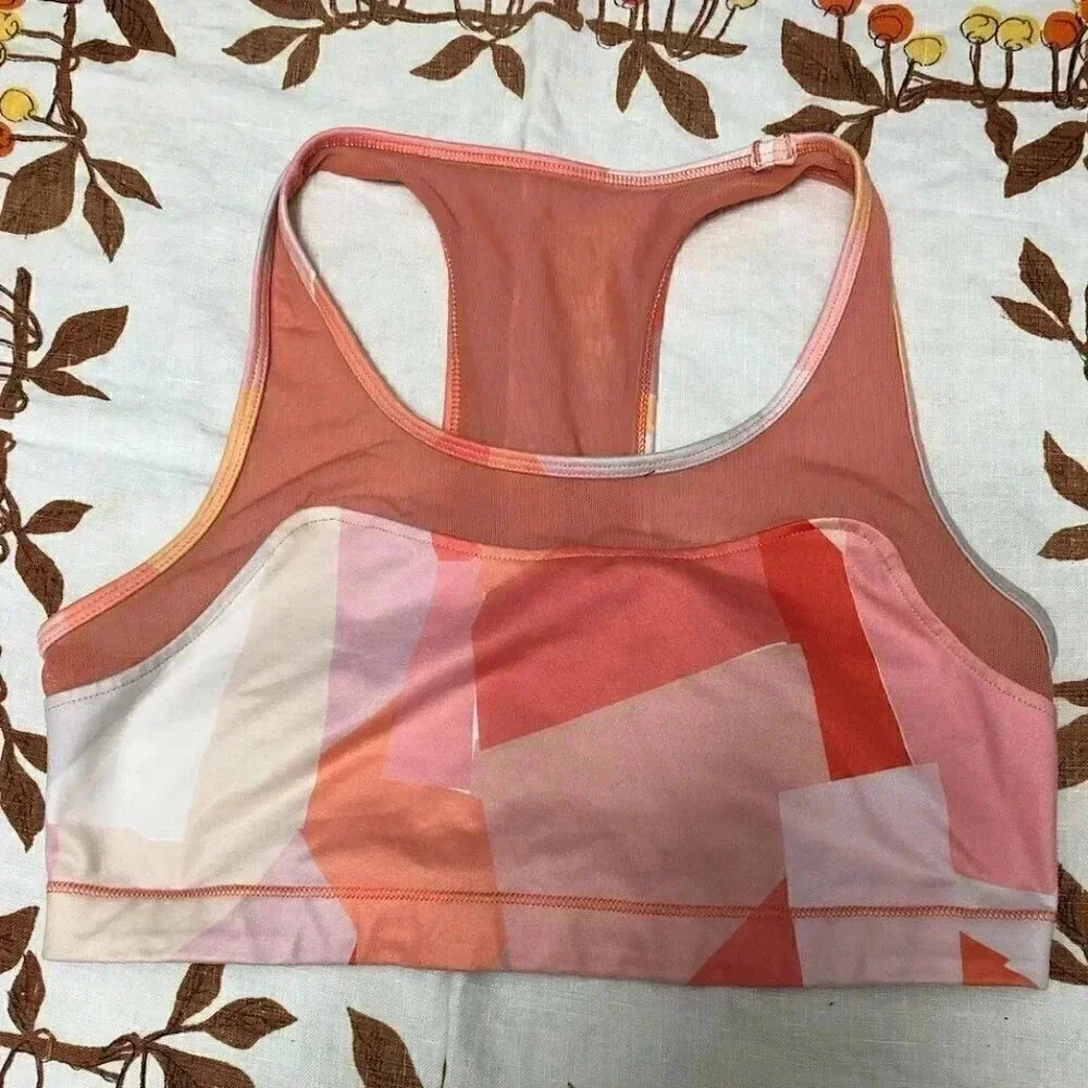Lou Grey Crop swim top in orange and pink geometric Size M